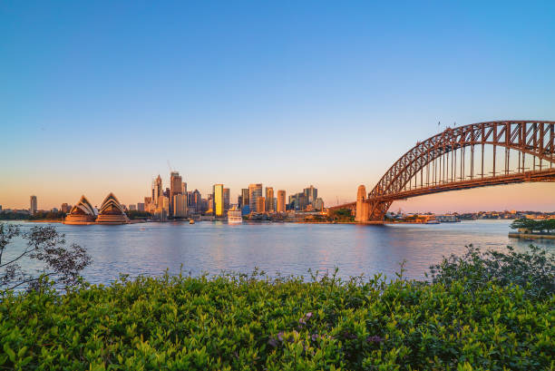 Beautiful Sunrise at Sydney City Skyline stock photo