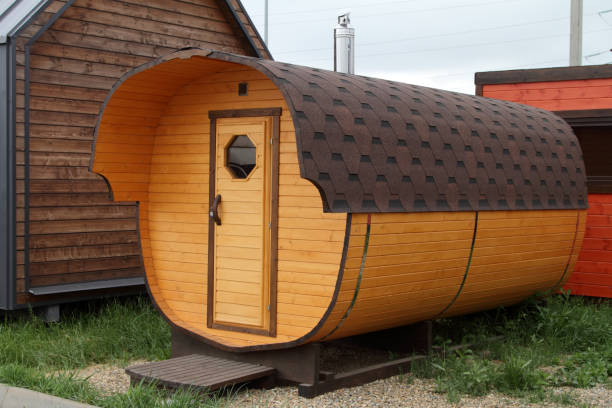 木製の樽型の形で携帯お風呂。