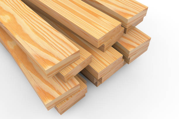istock Lumber, Stacked wooden planks on white background 1045467092