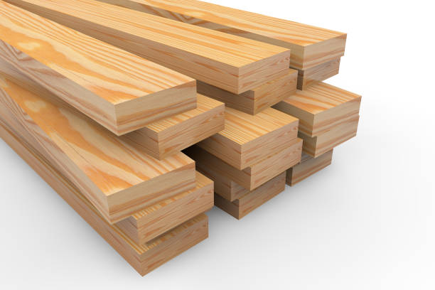 istock Lumber, Stacked wooden planks on white background 1045468434