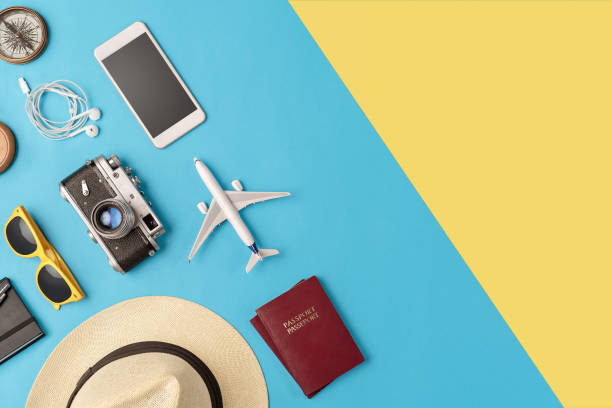 istock Travel accessories flat lay with copy space 1045469854