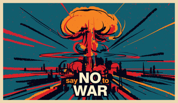 скажи "нет" войне, вектор иллюстрации взрыва ядерной бомбы - mushroom cloud hydrogen bomb atomic bomb testing bomb stock illustrations