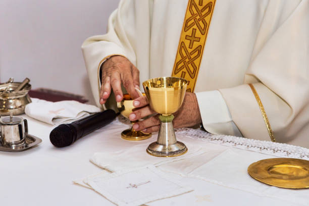 istock Catholic religious ceremony of Eucharist - selective focus 1045470468