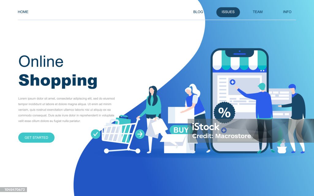Concepto de diseño plano moderno de compras en línea para sitio web - arte vectorial de Internet libre de derechos
