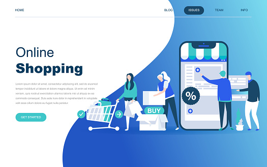 Modern flat design concept of Online Shopping for website and mobile website development. Landing page template. E-commerce market, shopping payment or customer support. Vector illustration.