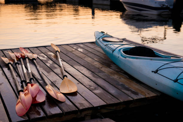 istock Kayak and oars are dried on the pier 1045481070