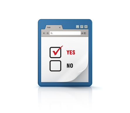 Yes No Check List on Web Browser - White Background - 3D Rendering