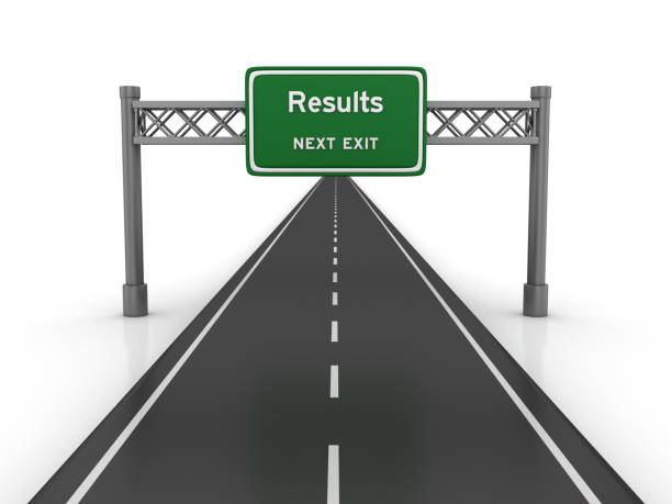 istock Road with Results Highway Sign - 3D Rendering 1045481304
