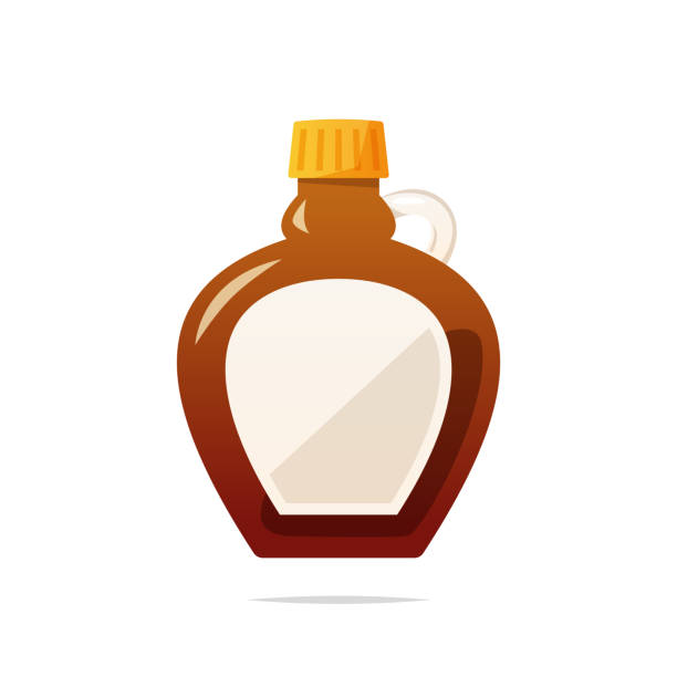 illustrations, cliparts, dessins animés et icônes de vecteur de bouteille de sirop d’érable isolé - syrup