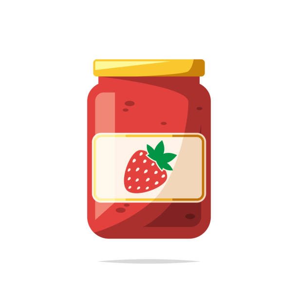 illustrations, cliparts, dessins animés et icônes de confiture de fraises vector illustration isolée - pot
