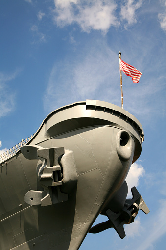 The American flag at the warship