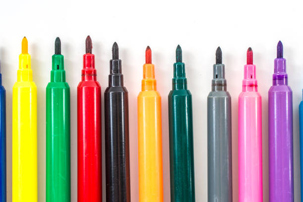 istock Colorful marker pen set on isolated background with clipping path. Vivid highlighter and blank space for your design or montage. 1045505500