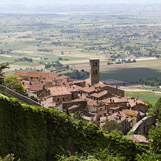 Tuscan Village Ancient city of Cortona in Tuscany Italy cortona stock pictures, royalty-free photos & images
