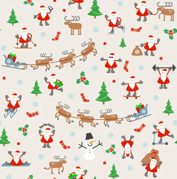 Vector illustration of Pattern with Santa Clauses.