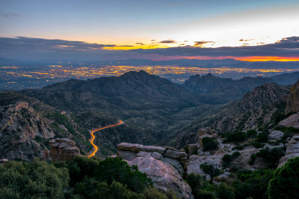 Tucson  Arizona looking from Mt Lemmon after sunset Sunset view of Tucson Arizona looking from Mt Lemmon tucson stock pictures, royalty-free photos & images