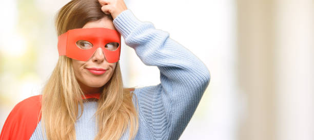 Young super woman doubt expression, confuse and wonder concept, uncertain future
