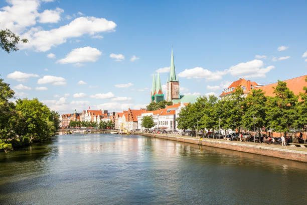 istock Trave river in the old town Lubec, Germany 1045523216