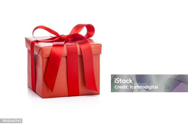 Red Gift Box With Red Ribbon Isolated On White Background Stock Photo - Download Image Now