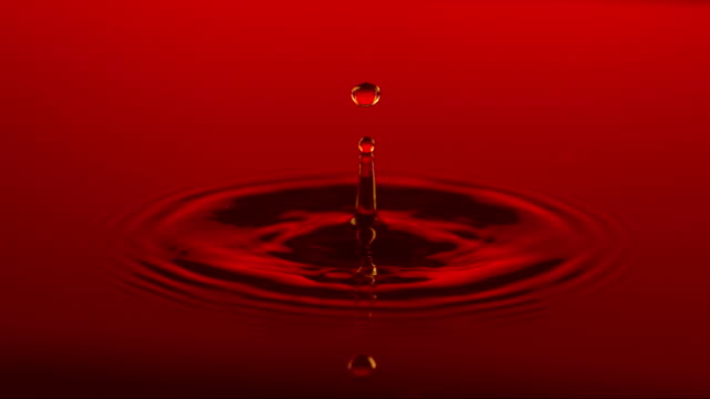 Red water drop, slow motion
