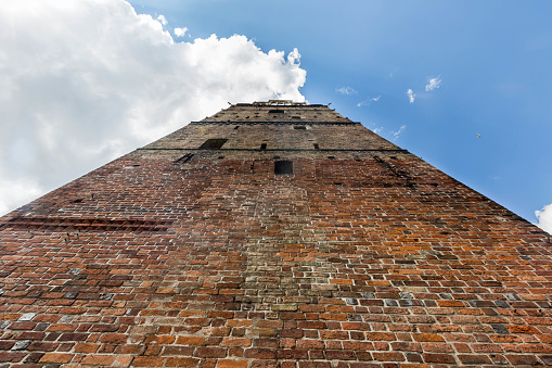 closeup bottom up of Kroepeliner Tor - medieval city gate. Rostock, Mecklenburg-Western Pomerania, Germany.