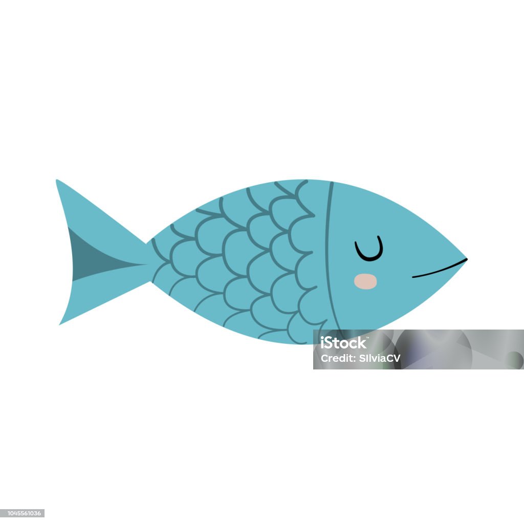 Simpatico personaggio del pesce. Illustrazione vettoriale dei cartoni animati - arte vettoriale royalty-free di Pesce