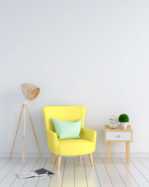 istock Yellow sofa in white living room, 3D rendering 1045564190