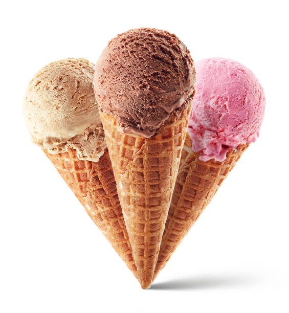 istock Chocolate, strawberry and caramel ice cream with cone 1045592946