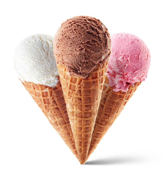 istock Chocolate, strawberry and vanilla ice cream with cone 1045592952