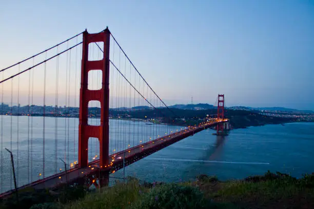 A view from the north side of the Golden Gate at the break of dawn