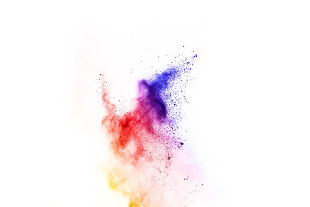 istock Abstract art powder painted on white background. Movement abstract frozen dust explosion multicolored on white background. Stop the movement of colored powder on white background. 1045609606