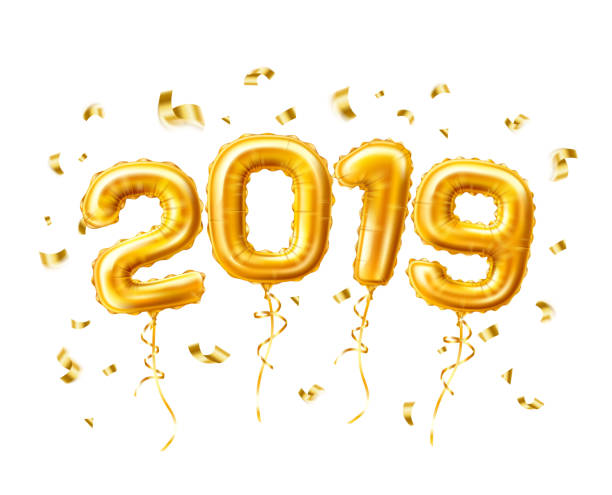 istock Realistic 2019 gold air balloons confetti new year 1045621956