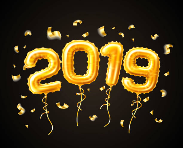 istock Realistic 2019 gold air balloons confetti new year 1045621966