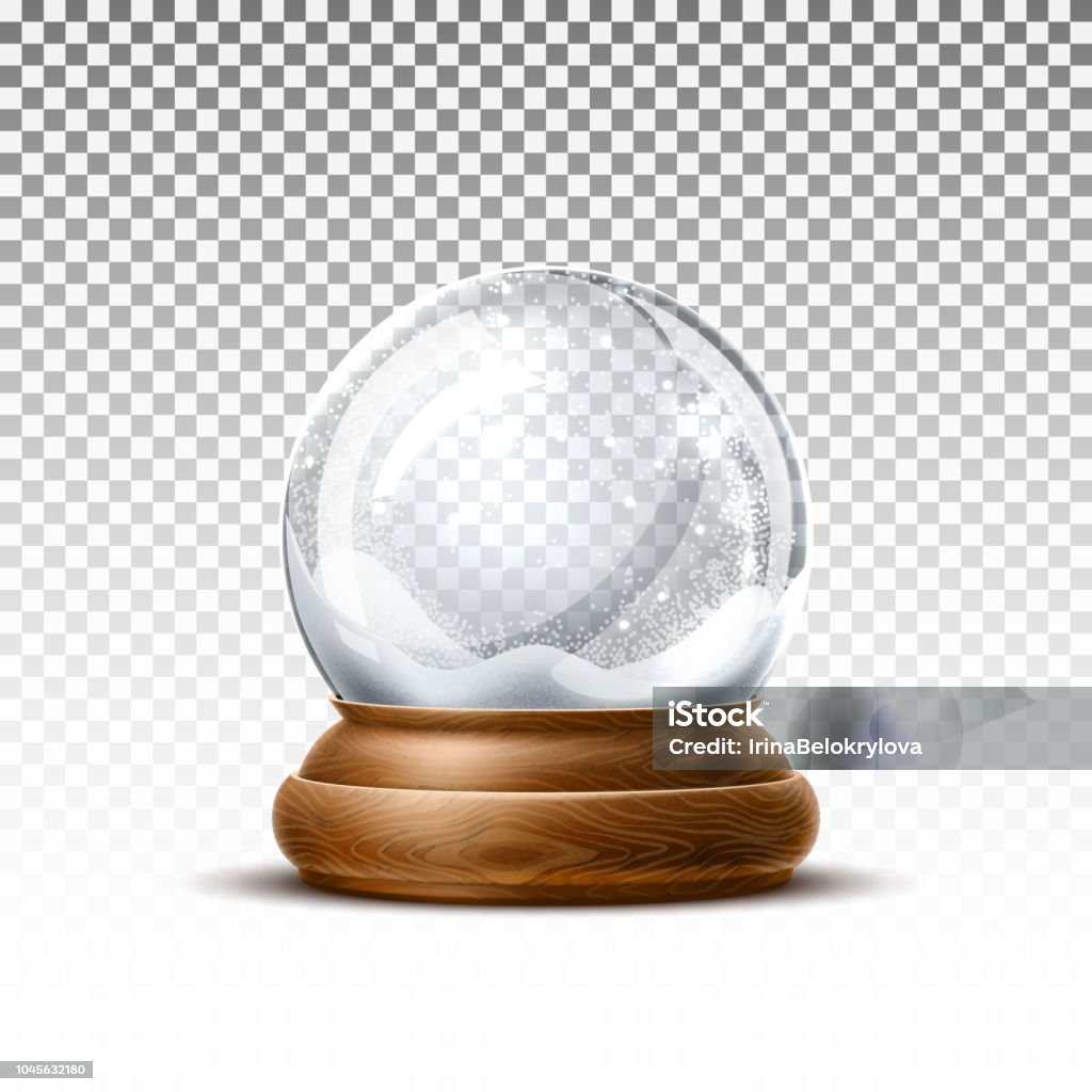 Vector realistic christmas snowglobe 3d winter toy Vector christmas snowglobe on transparent background. Realistic traditional winter holiday decoration crystal with snow, snowflakes inside. Xmas magical toy, empty sphere, 3d illustration Snow Globe stock vector