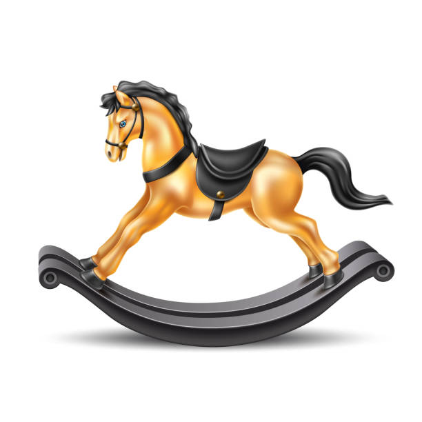 istock Vector 3d rocking horse golden marble on wood 1045636782