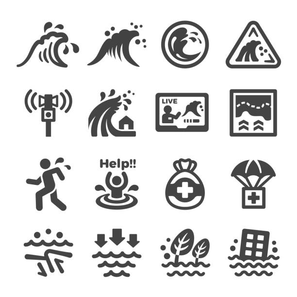 ilustrações de stock, clip art, desenhos animados e ícones de tsunami icon - surf rescue