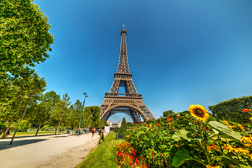 Eiffel tower from above Montmartre at dramatic Sky – Paris, France