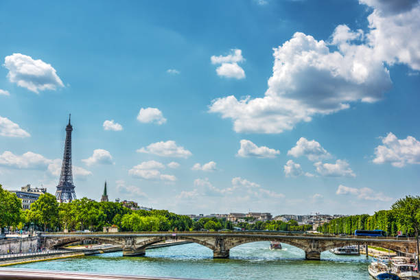 istock Seine river with world famous Eiffel tower on the background 1045644858