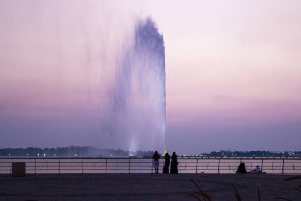 December 8th 2019, Jeddah Saudi Arabia. The world's tallest water fountain is seen from all over the south corniche, the promenade of Jeddah.