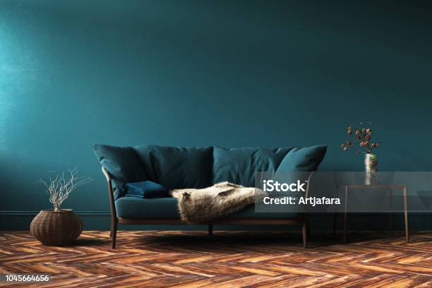 Home Interior Mockup Mit Grünen Sofa Tisch Und Dekoration Im Wohnzimmer Stockfoto und mehr Bilder von Wohnzimmer