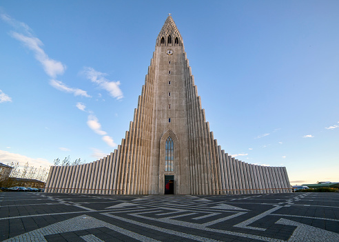 July 12, 2023 - Reykjavik,  Iceland. Hallgrímskirkja is one of the most visited places by tourists in Iceland. Every day thousands of people visit the church.
