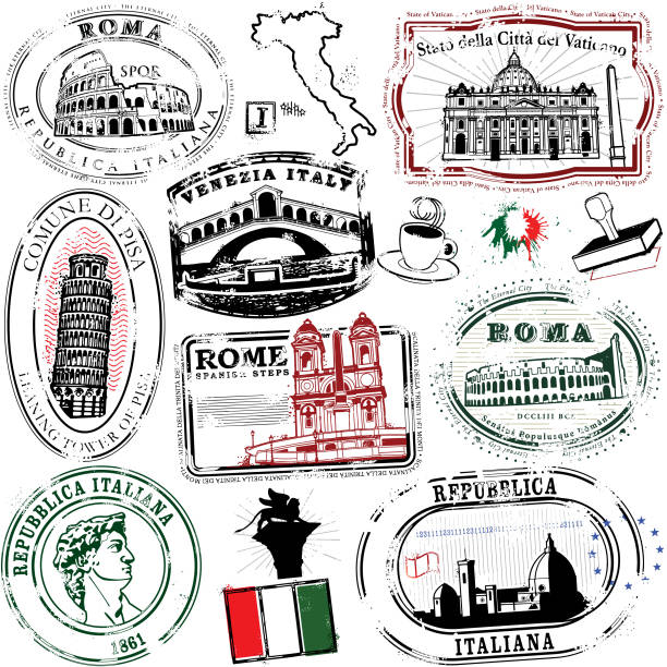 super italienische briefmarken - rome stock-grafiken, -clipart, -cartoons und -symbole