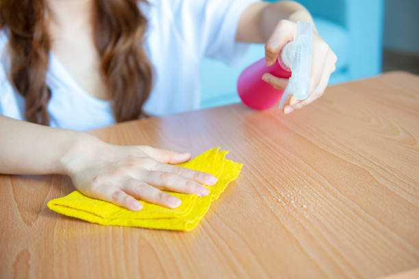 istock Woman cleaning the table 1045732394