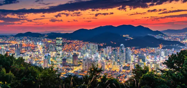 View sunset of  Busan City Skyline  South Korea