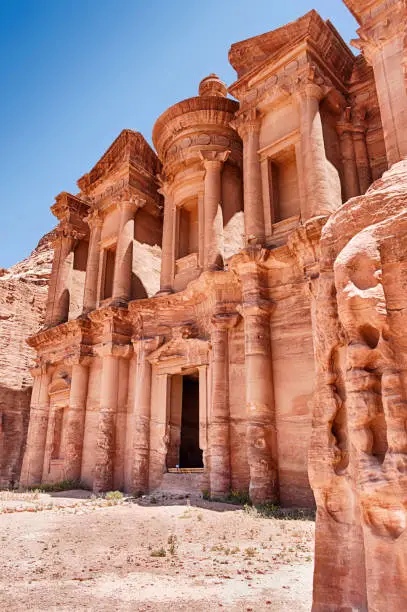 A view of The Monastery (Ad-Deir) of Petra as seen from the side.