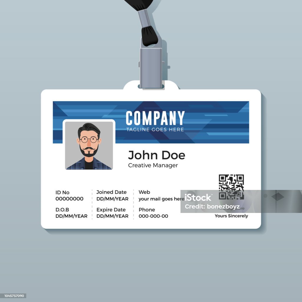 Corporate ID Card Template with Abstract Blue Technology Background Multipurpose identity card design ID Card stock vector