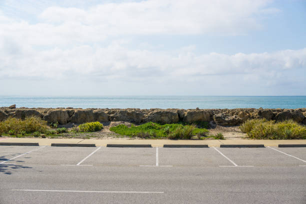 Empty parking lot in front of the beach