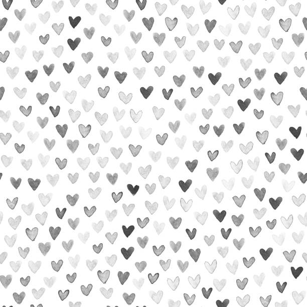 Watercolor painted uneven imperfect monochromatic hearts isolated on white paper background in vector - seamless pattern design A collection of dark hearts on white background. Beautiful abstract stylish and modern design of small hearts arranged carelessly inside the whole square paper card.
Edited hand painted watercolor hearts.
Hand-made original illustration. Zoom to see the details. Artwork full of depth, glamor and glow. Isolated design object.
SEAMLESS PATTERN - duplicate it vertically and horizontally to get unlimited area.
Stylish minimalistic and luxury card design.
VECTOR FILE. gray color illustrations stock illustrations