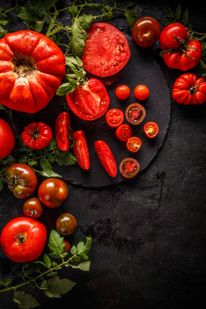 istock Flat lay of fresh ripe tomatoes 1045841850