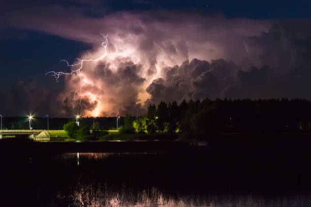 istock Thunderstorm cloud early in the morning, in summer before sunrise 1045846284