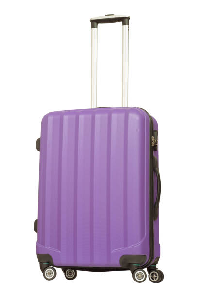 istock Purple plastic suitcase isolated on white background 1045849466